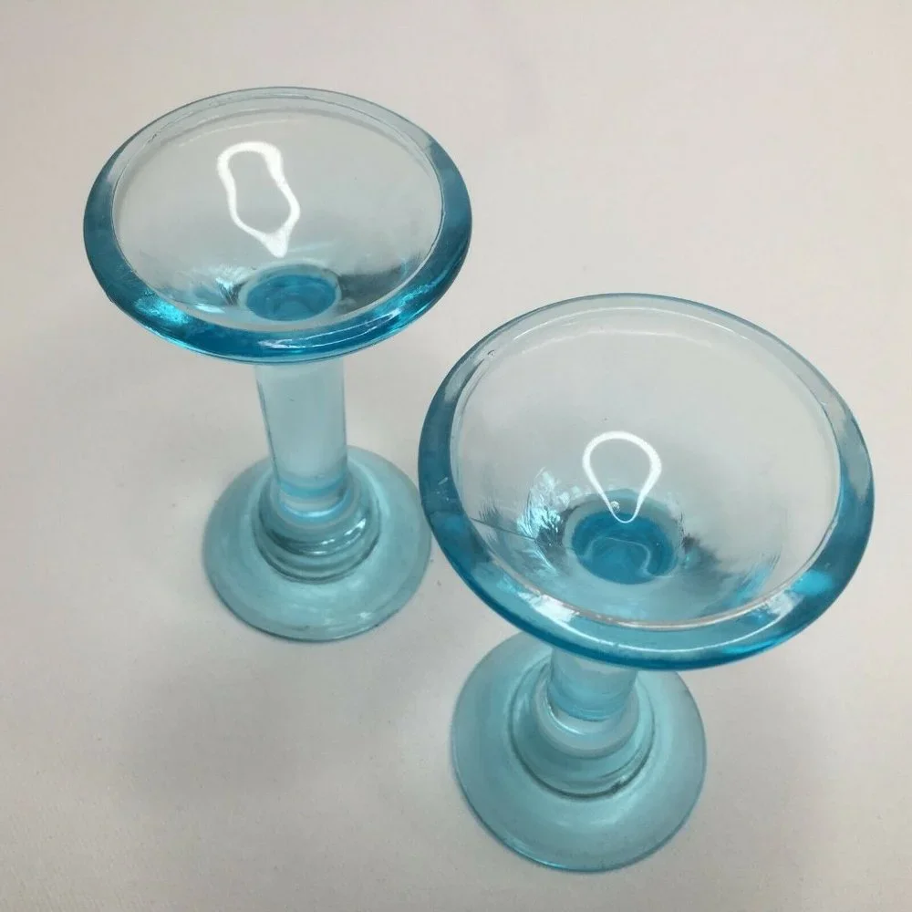 Ikea Blue Glass Candle Stick Holder Martini Glass Style Votive Decor 5